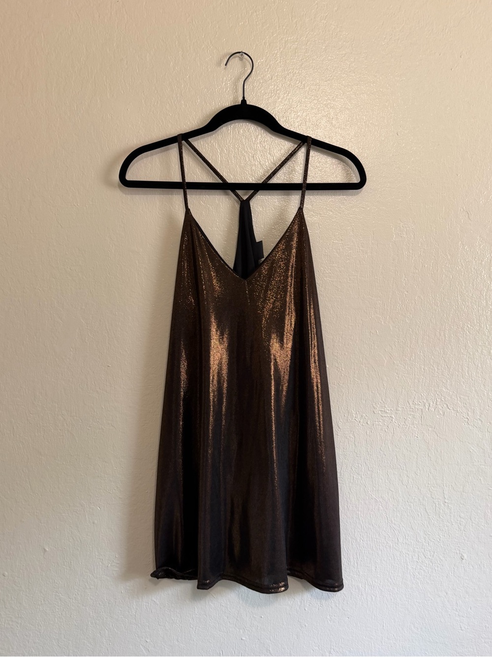Urban outfitters Shimmery Bronze Mini Slip Dress with Strappy Back